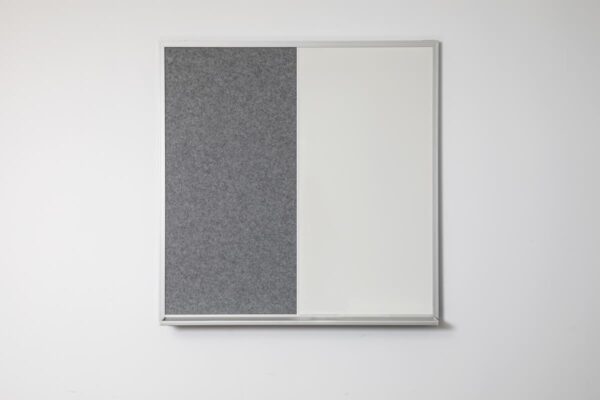 Our Combination Boards are constructed consisting of 50% standard whiteboard and 50% standard pinboards, separated by white "H" section. Masonry fixings are supplied. Vertiface Velour/Classic fabric. Special sizes are made to order. They have an aluminium frame with stylish pre-formed corners incorporating a concealed fixing system.