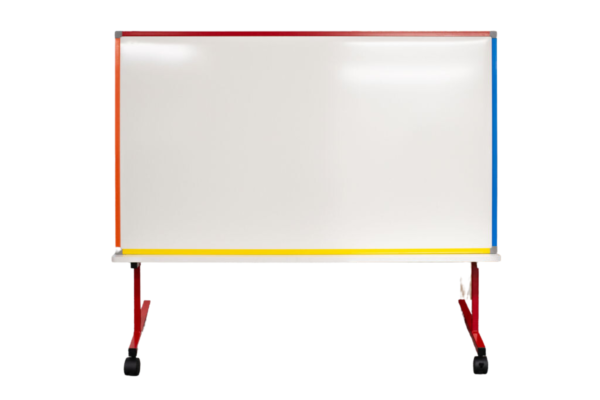 Big Book Easel 1200mm x 700mm magnetic whiteboard panel. Bright multi-coloured or clear anodised frame. Height adjustable frame with lockable castors.
