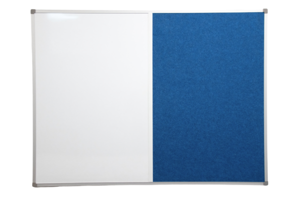 Our Combination Boards are constructed consisting of 50% standard whiteboard and 50% standard pinboards, separated by white "H" section. Masonry fixings are supplied. Vertiface Velour/Classic fabric. Special sizes are made to order. They have an aluminium frame with stylish pre-formed corners incorporating a concealed fixing system.